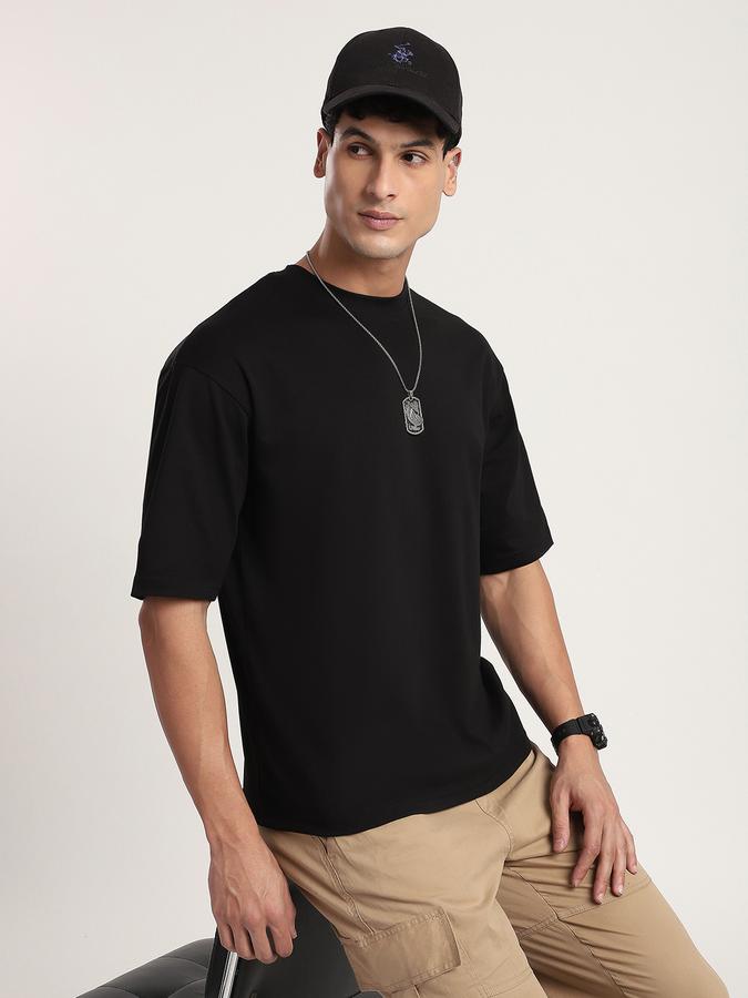 Men Cotton Blend Relaxed Fit Crew Neck Solid T-shirt