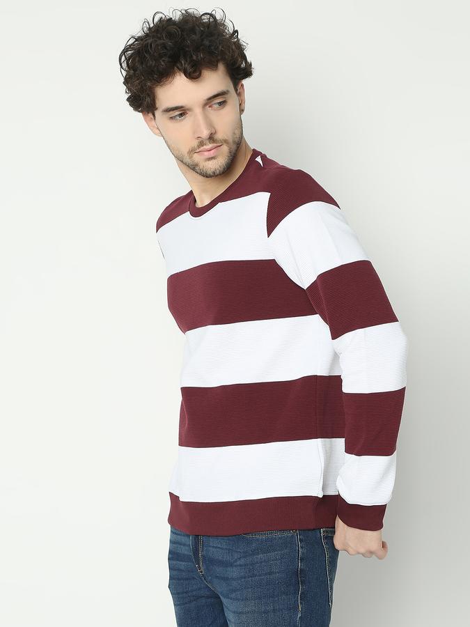 Men Cotton Regular Fit Crew Neck Stripes Sweatshirt