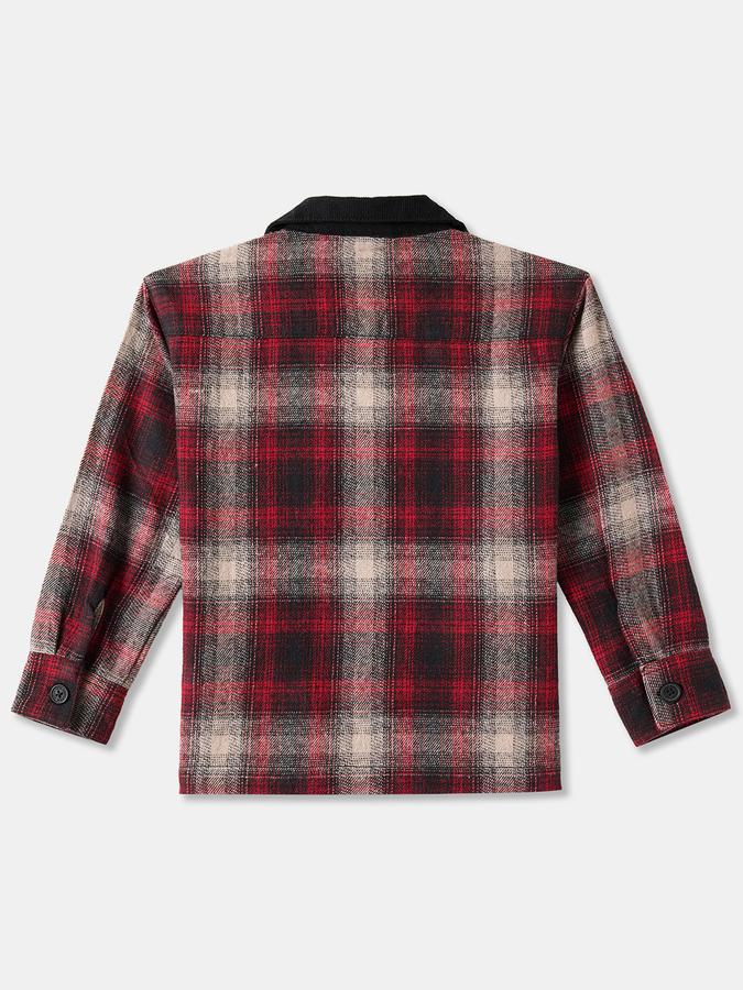 Boys Cotton Blend Regular Fit Long Sleeve Plaid Shirt