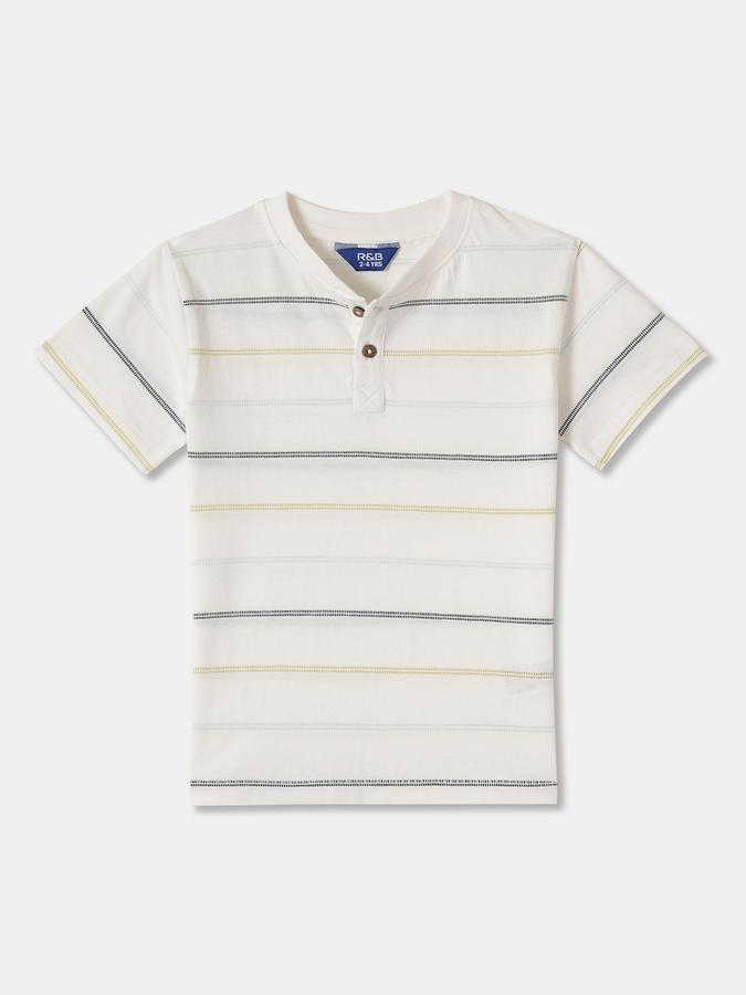 Striped T-Shirt with Henley Neck and Short Sleeves