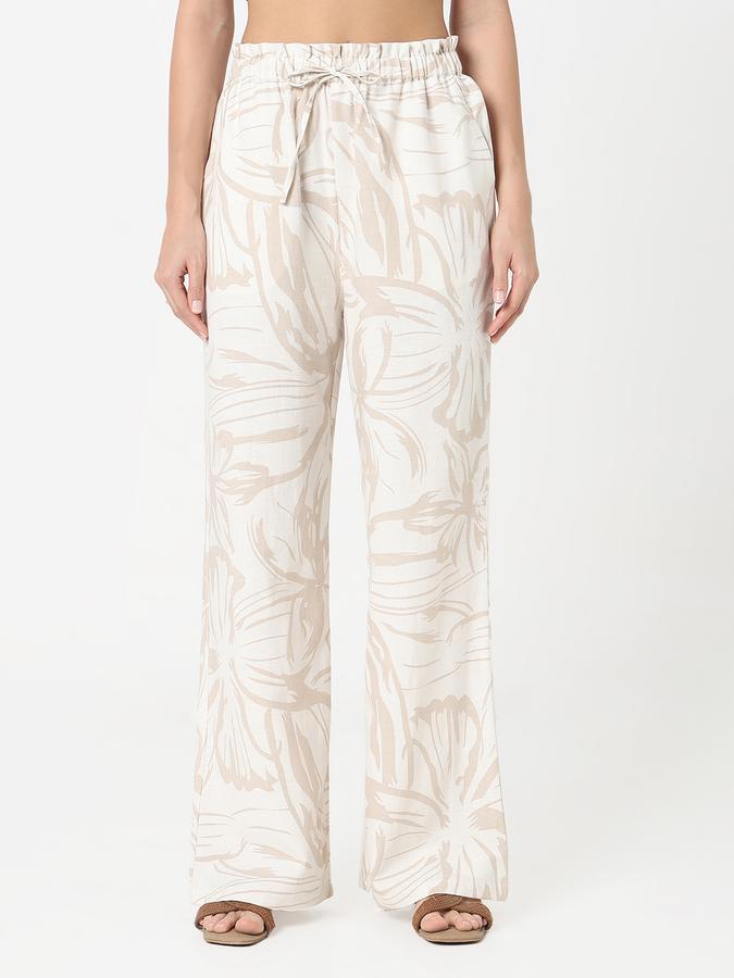 Women Viscose Blend Wide Leg High Rise Floral Trousers