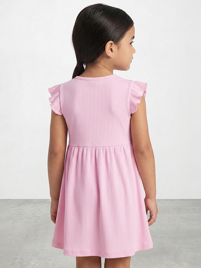 R&B Girl Pink Tropical Embroidery Flutter Sleeves Fit and Flare Dress