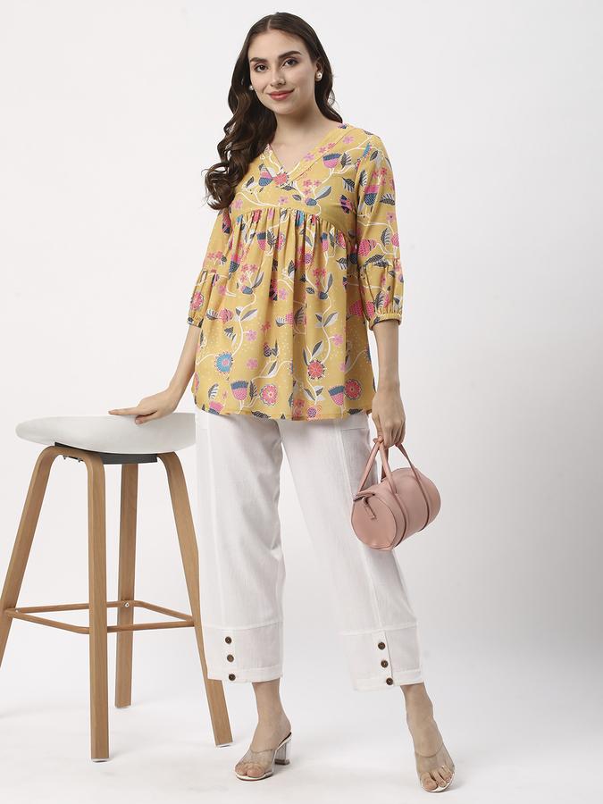 Women Polyester Relaxed Fit V-Neck Printed Ethnic Top