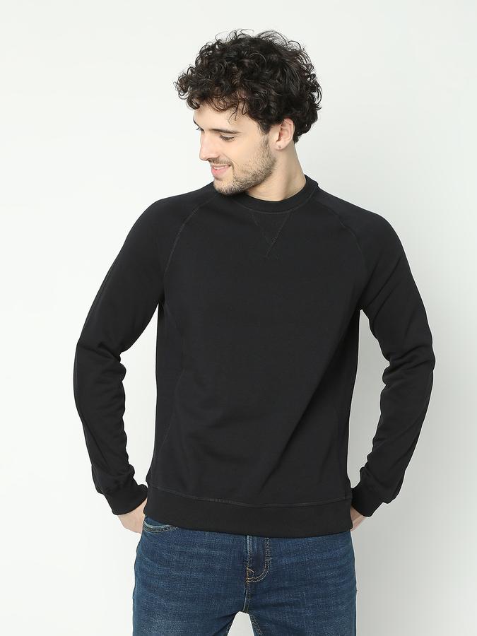 Men Cotton Regular Fit Crew Neck Solid Sweatshirt