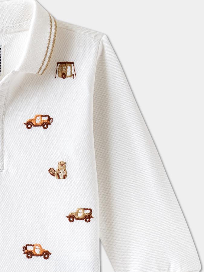 Boys Cotton Regular Fit Polo Collar Embroidered T-shirt