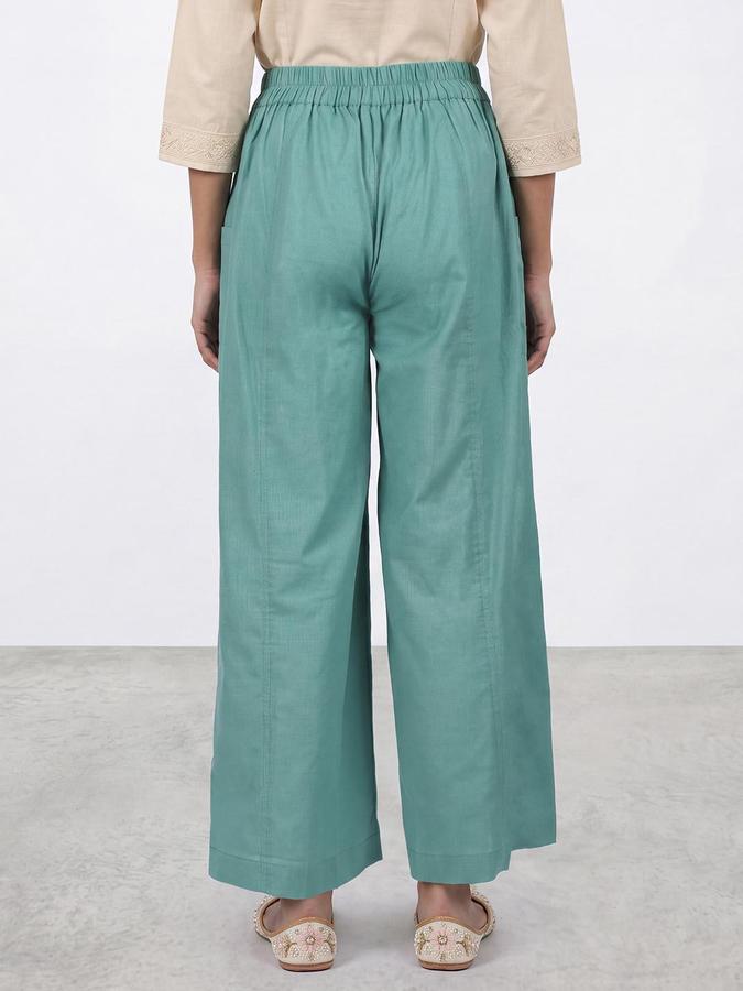 R&B Women Green Solid Tie Up Palazzo