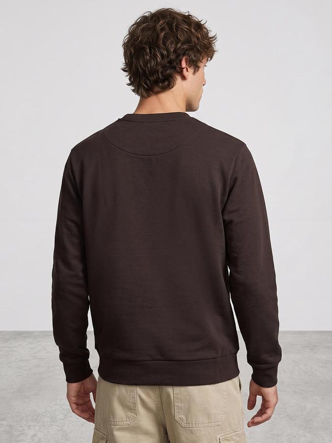 R&B Men Dark Brown Typography Print Round Neck Long Sleeves Sweatshirt