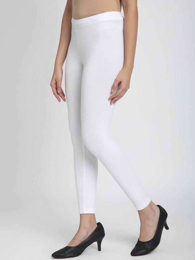 R&B Women White Solid Leggings