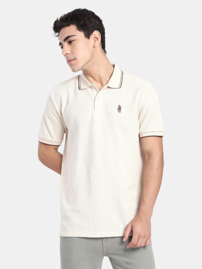 R&B Beige Solid Men Short Sleeve Polo T-shirt