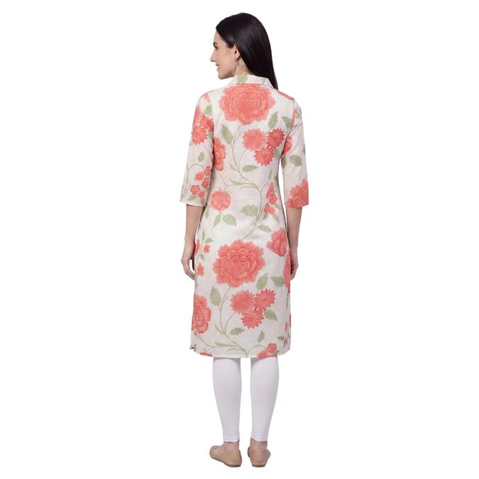 R&B Peach Women Shirt Collar Three-Quarter Sleeves Kurta 