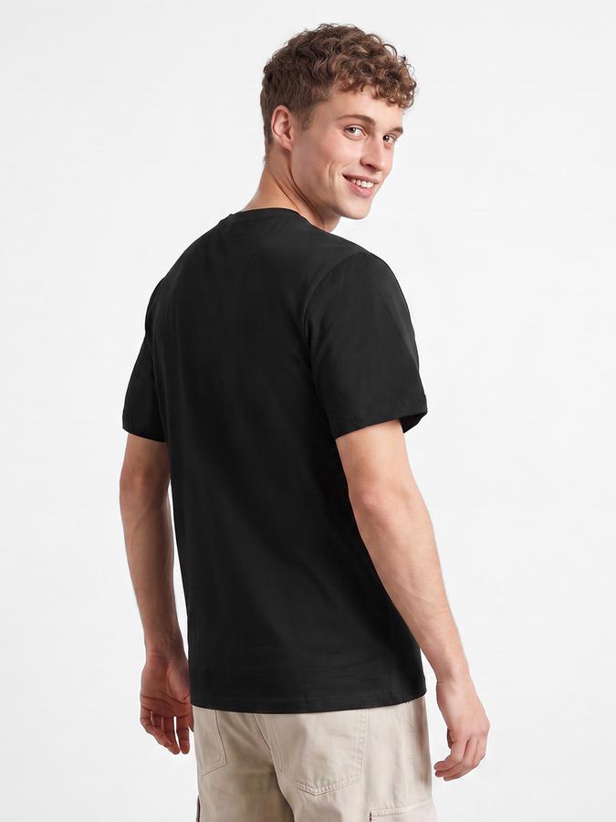 R&B Men Black Typographic Print Short Sleeves Relaxed Fit Pure Cotton Tshirt