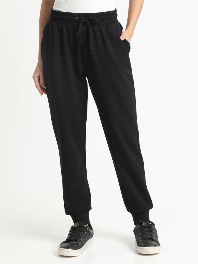 Women Cotton Regular Fit Drawstring Waist Solid Trackpants