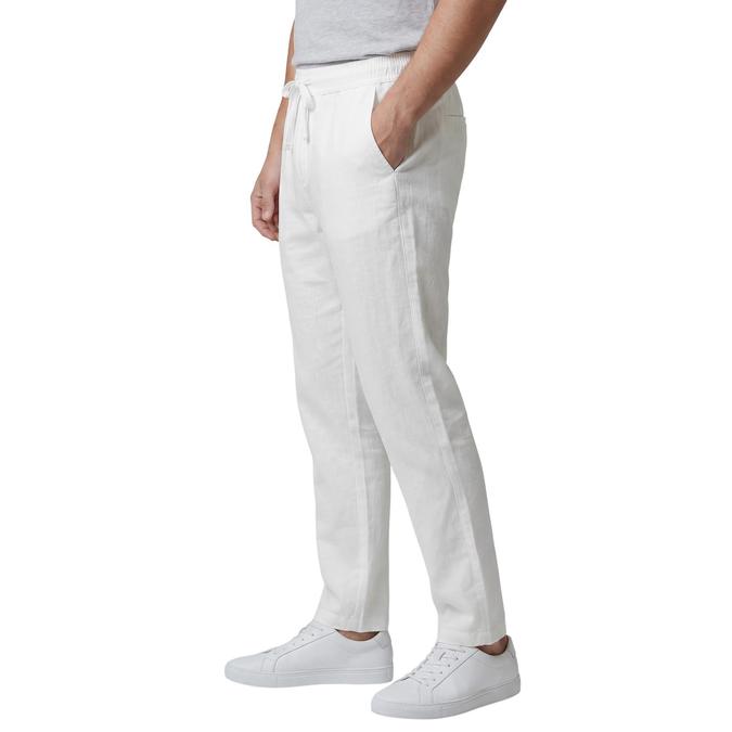 R&B White Solid Men Regular Fit Trousers