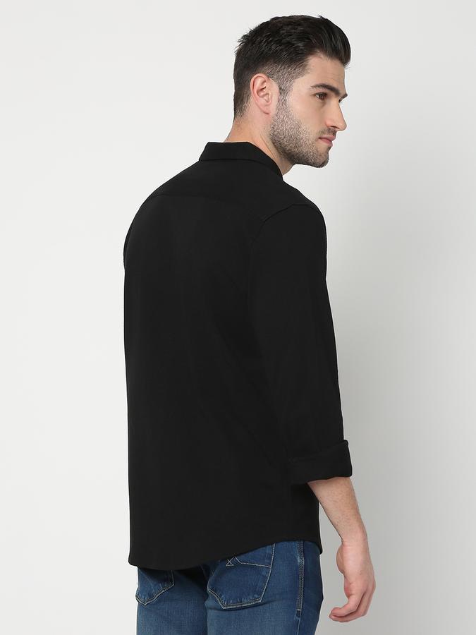 Men Cotton Regular Fit Mandarin Collar Solid Shirt