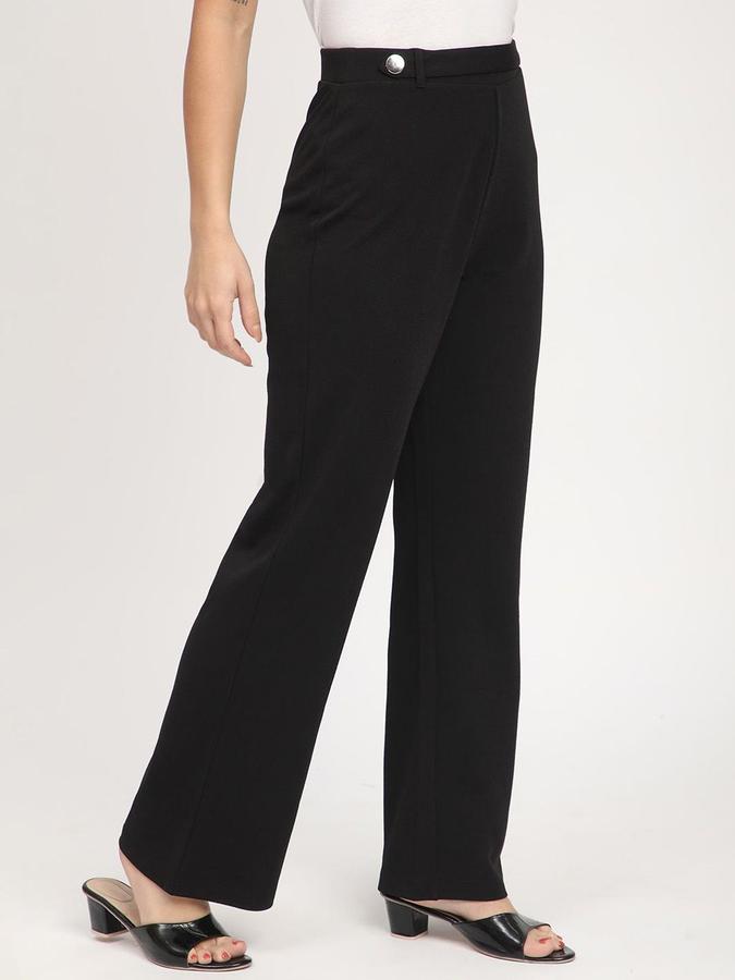 R&B Women Black Solid Bootcut Trousers