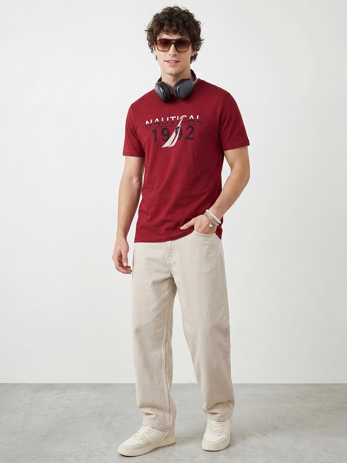R&B Men's Red Short Sleeves Round Neck Graphic Print T-Shirt