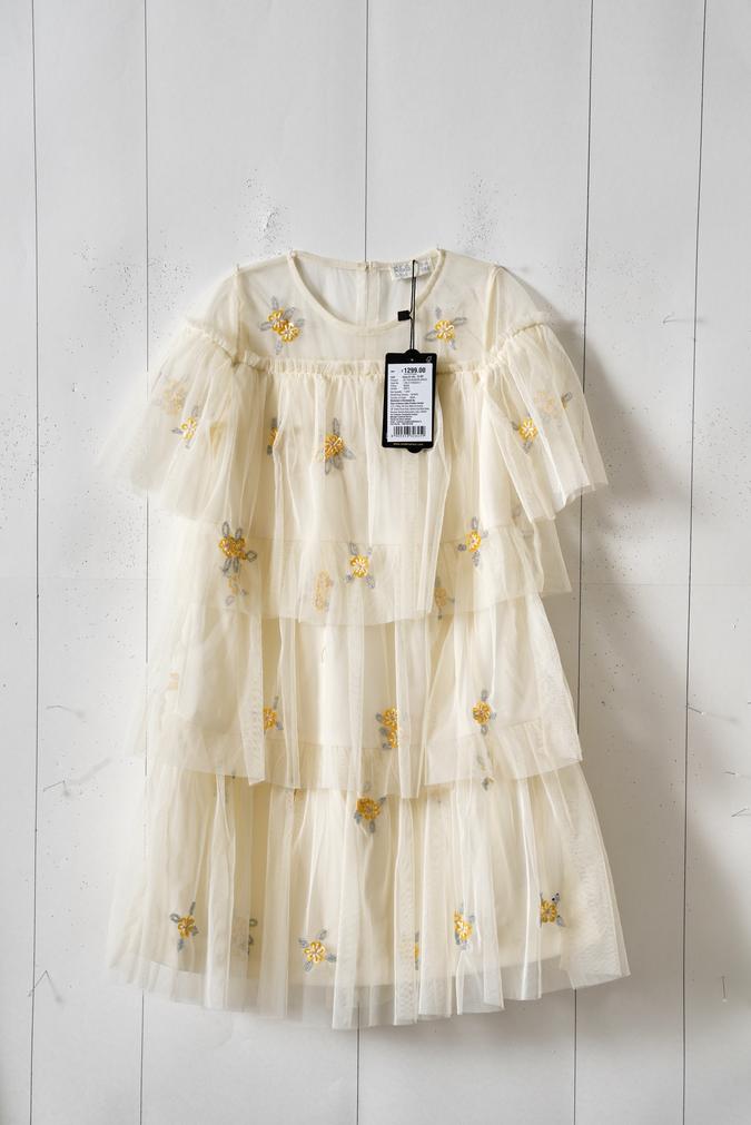 Girls Tulle A-Line Round Neck Embroidered Dress