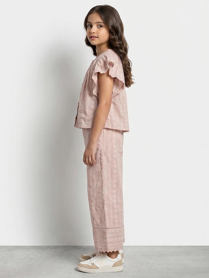 R&B Girls Pink Striped Polyester Half Sleeve Co-ord Set