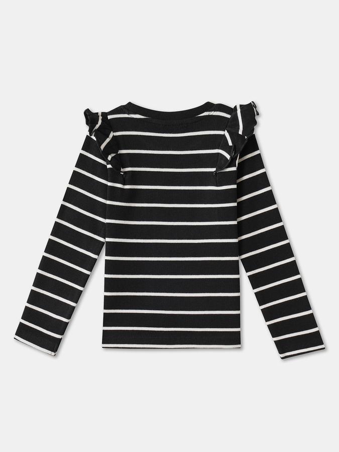 Girls Cotton Blend Regular Fit Crew Neck Long Sleeve Ruffle Top