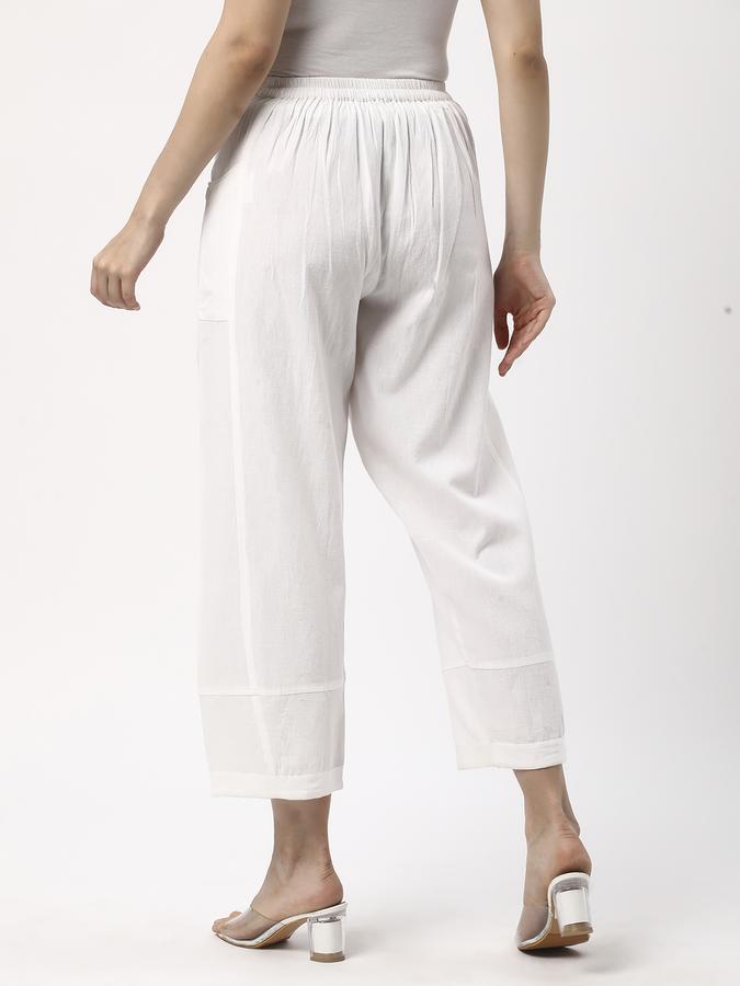 Women Cotton Straight Elasticated Solid Trousers