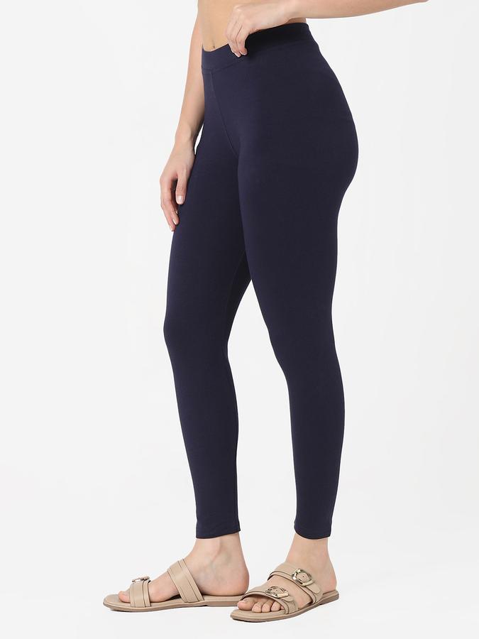 Women Cotton Lycra Elasticated Waist Full Length Solid Leggings