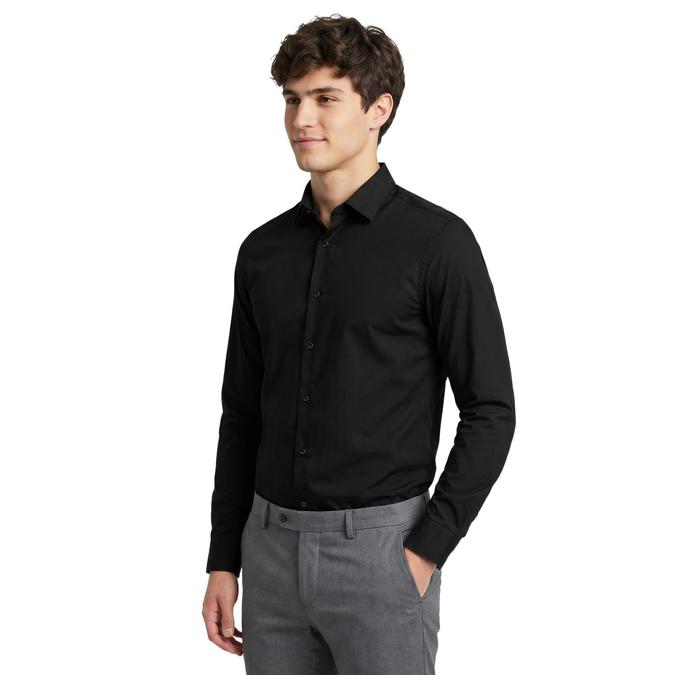 R&B Black Solid Mens Spread Collar Long Sleeves Shirt 