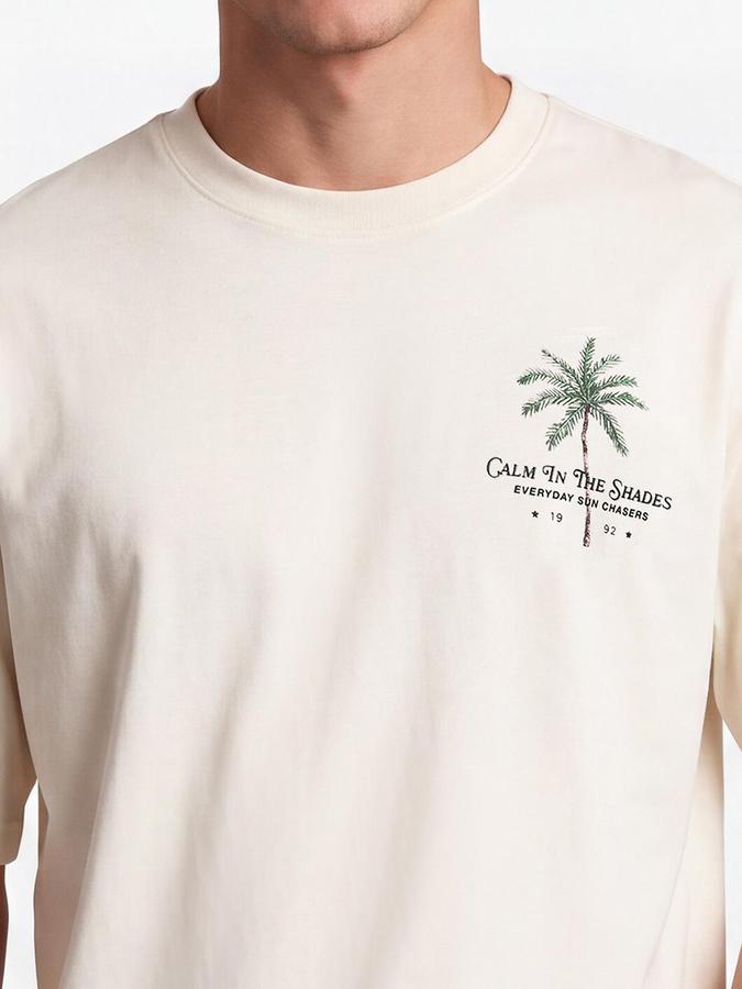 R&B Men Cream Graphic Back Print Pure Cotton Short Sleeves Tshirt