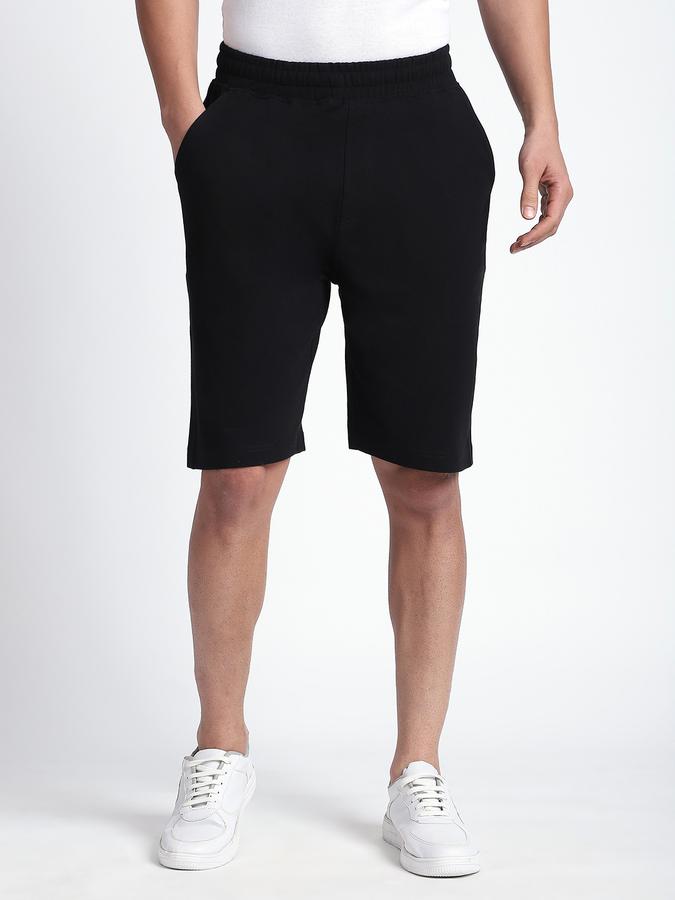 Men Cotton Regular Fit Elastic Waist Solid Shorts