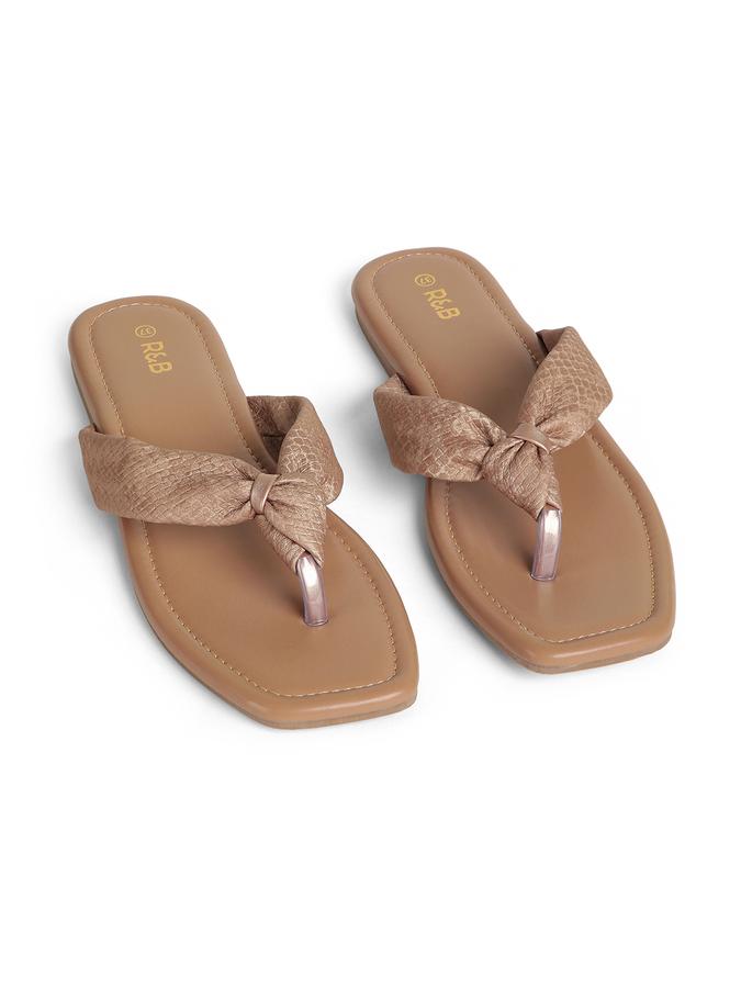 R&B Beige Women PU Solid Flat Sandals 