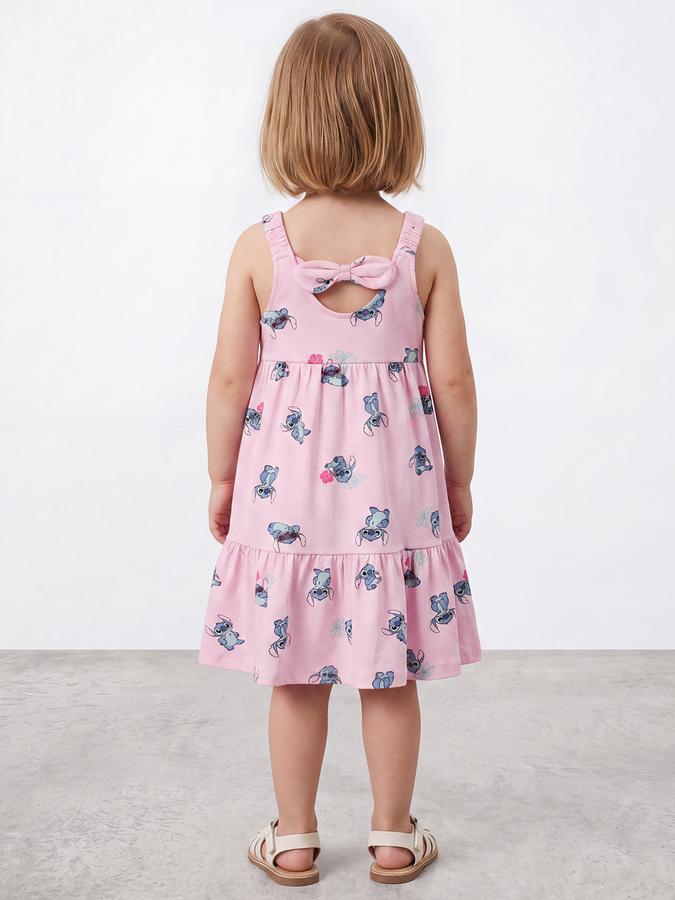 R&B Girls Pink Stitch Printed Strappy Tiered Dress