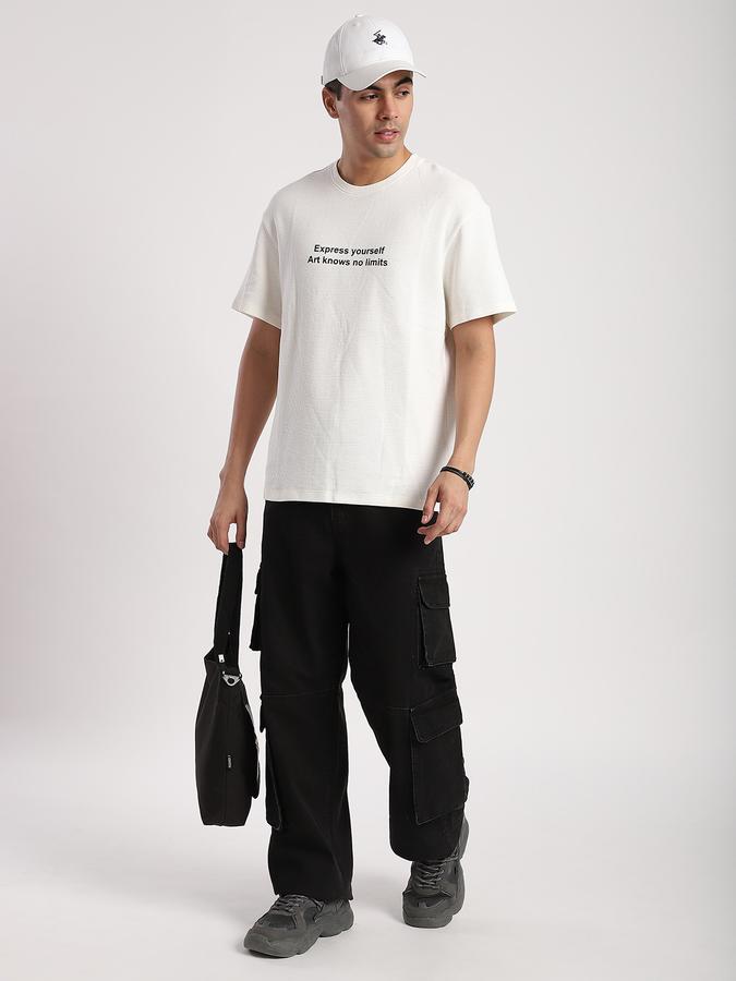 Men Cotton Loose Fit Crew Neck Typographic T-shirt