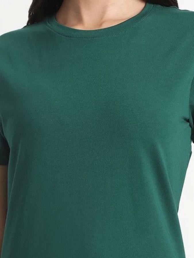 R&B Womens Dark Green Solid Round Neck Short Sleeves T-shirt