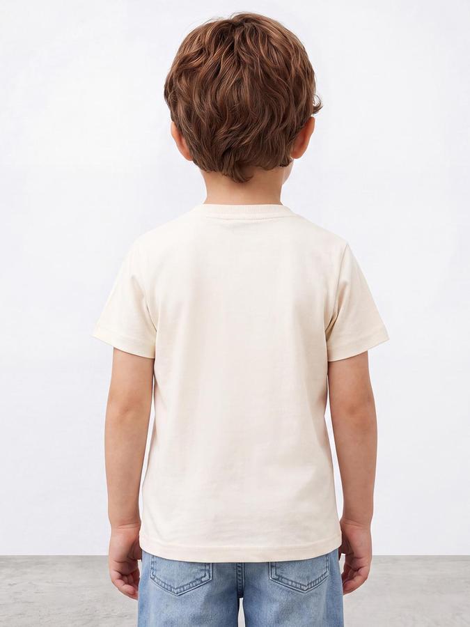 R&B Boys Ivory Short Sleeve Round Neck Snow Board Crew Graphic Print T-Shirt