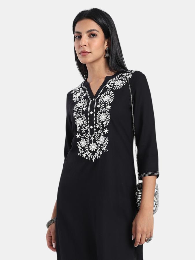 R&B Black Regular Fit Solid Women Kurta 