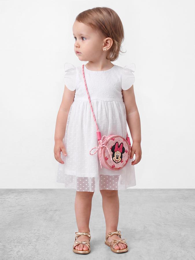 R&B Girls White Flutter Sleeves Floral Embroidery Knee Length A-Line Dress