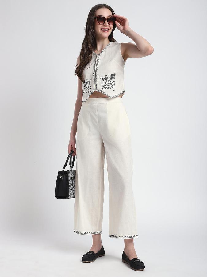 R&B Women Off White Embroidery Regular Fit Ethnic Trouser