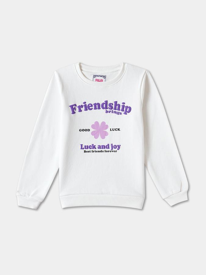 R&B Girls' White Printed Sweatshirt