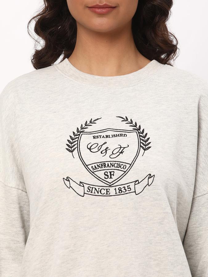 Women Cotton Blend Regular Fit Round Neck Graphic Sweatshirt