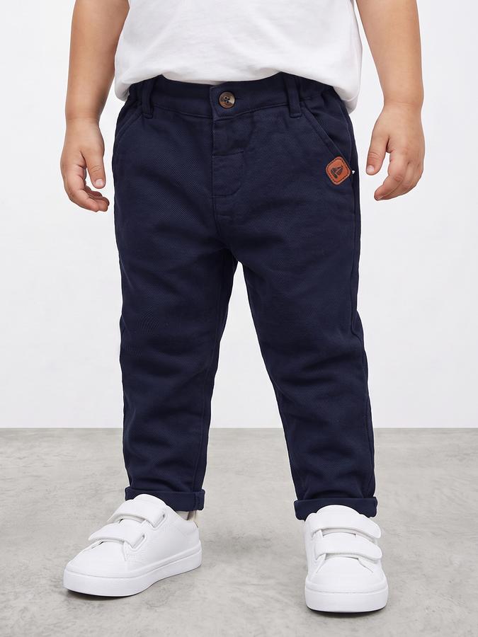 R&B Boys Navy Blue Solid Regular Fit Mid Rise Trousers