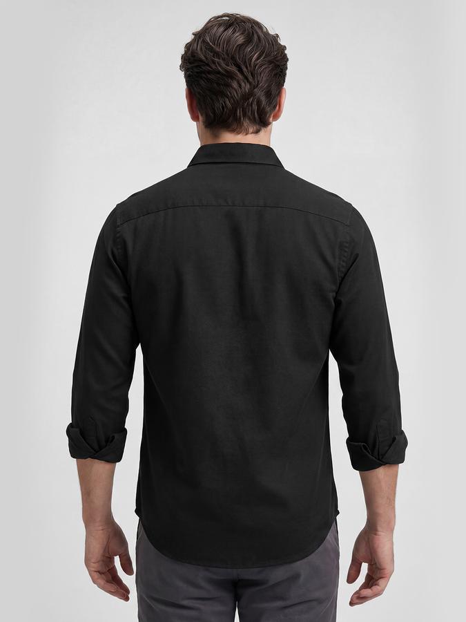 R&B Black Solid Men Spread Collar Long Sleeves Shirt