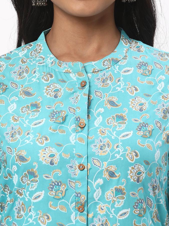 Women Cotton Regular Fit Mandarin Collar Printed Kurta