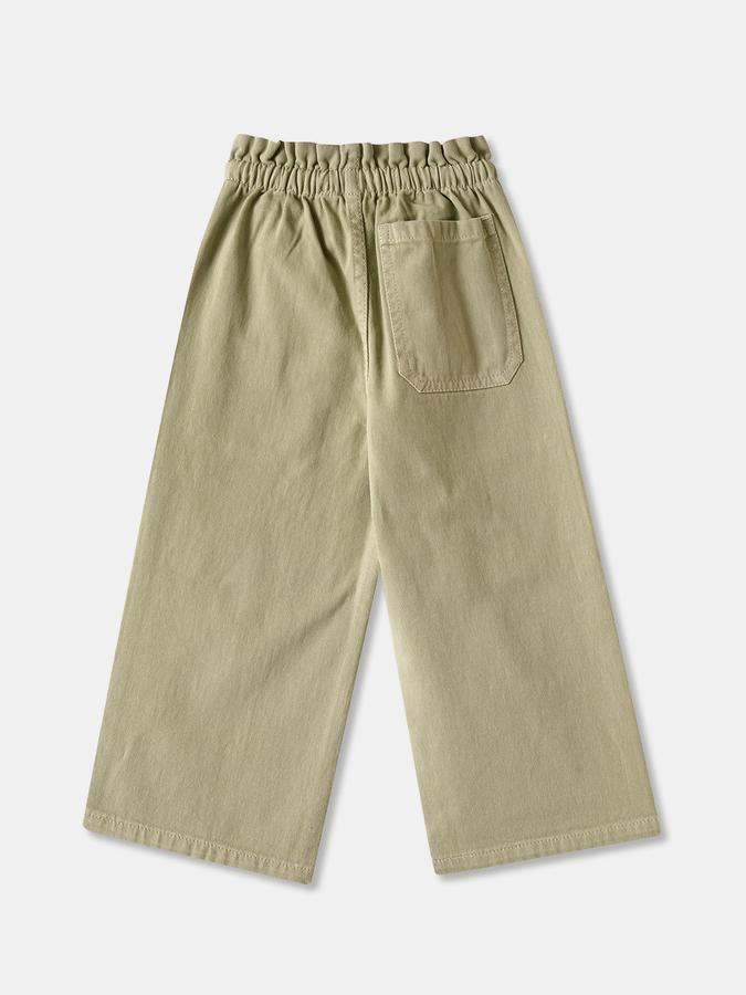 Girls Cotton Wide Leg Drawstring Waist Solid Pants