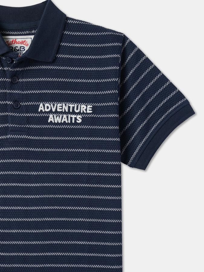 Boys Striped Relaxed Fit Polo T-Shirt image number 2