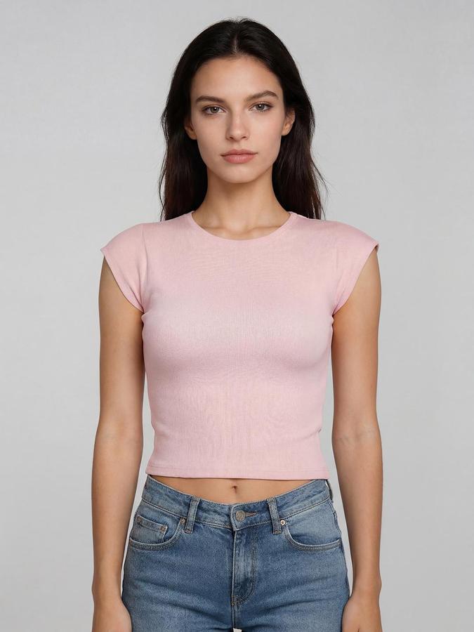 R&B Pink Solid Women Fitted Top 