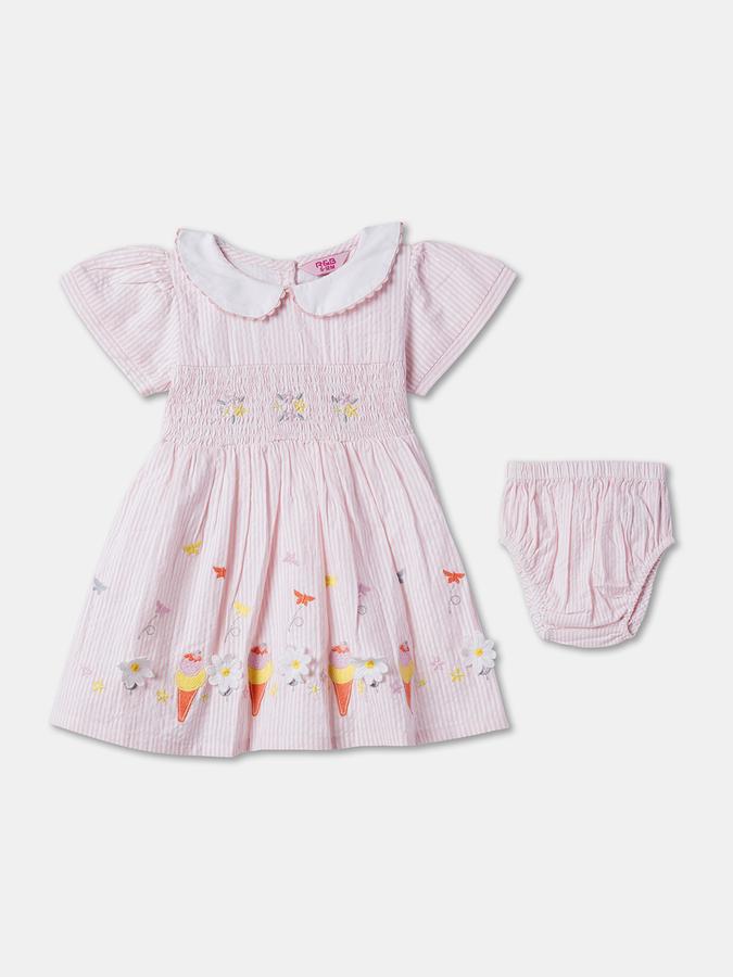 Girls Embroidered A-Line Dress with Nappies image number 0