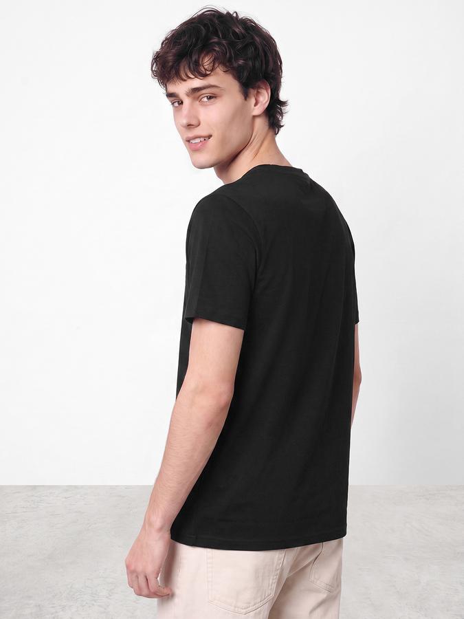 R&B Men Black Graphic Print Short Sleeves Pure Cotton Tshirt