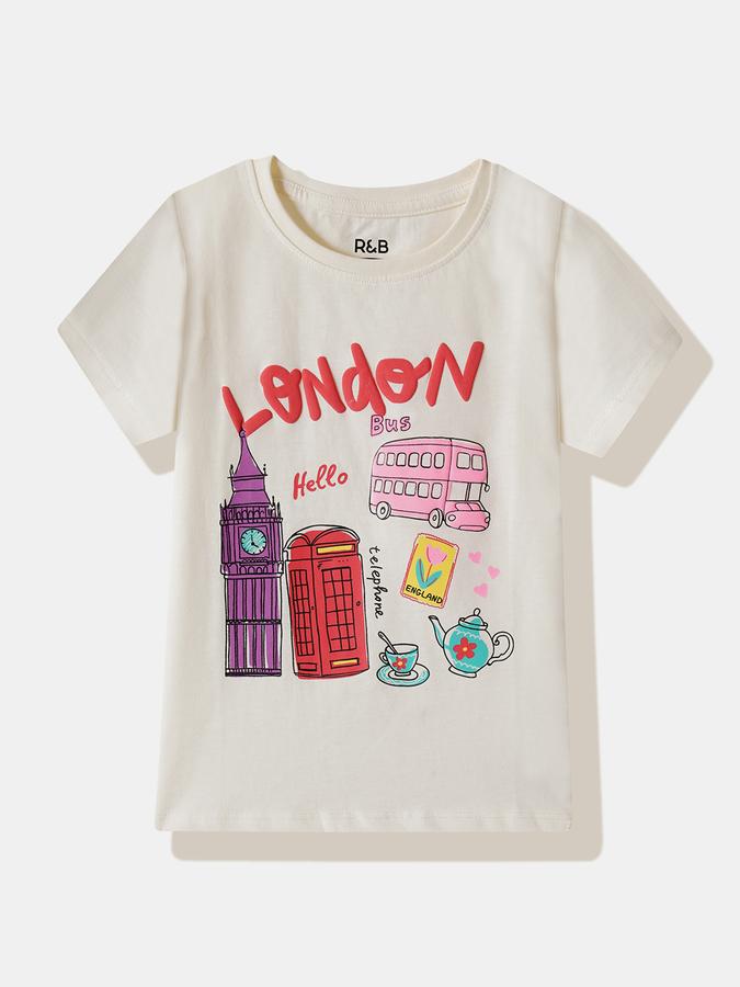 Girls Cotton Regular Fit Crew Neck Graphic T-shirt