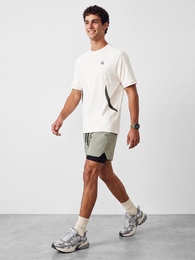 R&B Men Beige Back Print Short Sleeves Tshirt