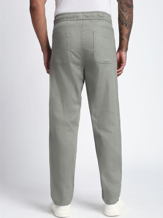 R&B Men Olive Solid Straight Fit Trousers