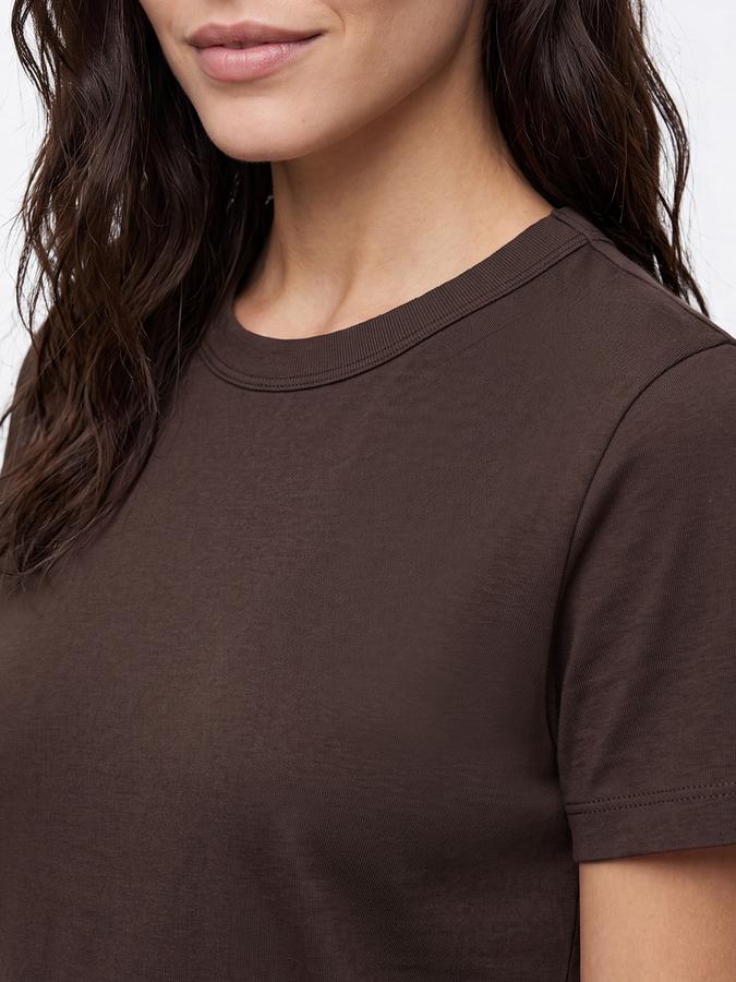 R&B Women Coffee Brown Solid Short Sleeves Soft Touch Tshirt